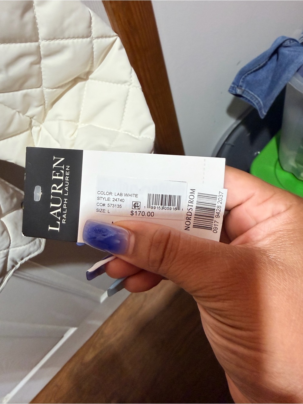 Ralph Lauren Cream Quilted Button-Front Puffer Jacket - Picture 4 of 6